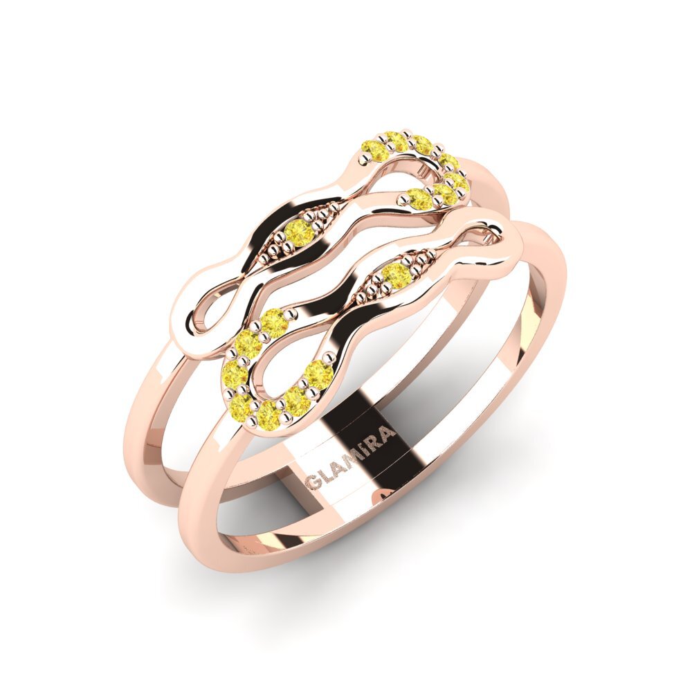 9k Oro Rosa Zafiro amarillo Anillo Indimuki
