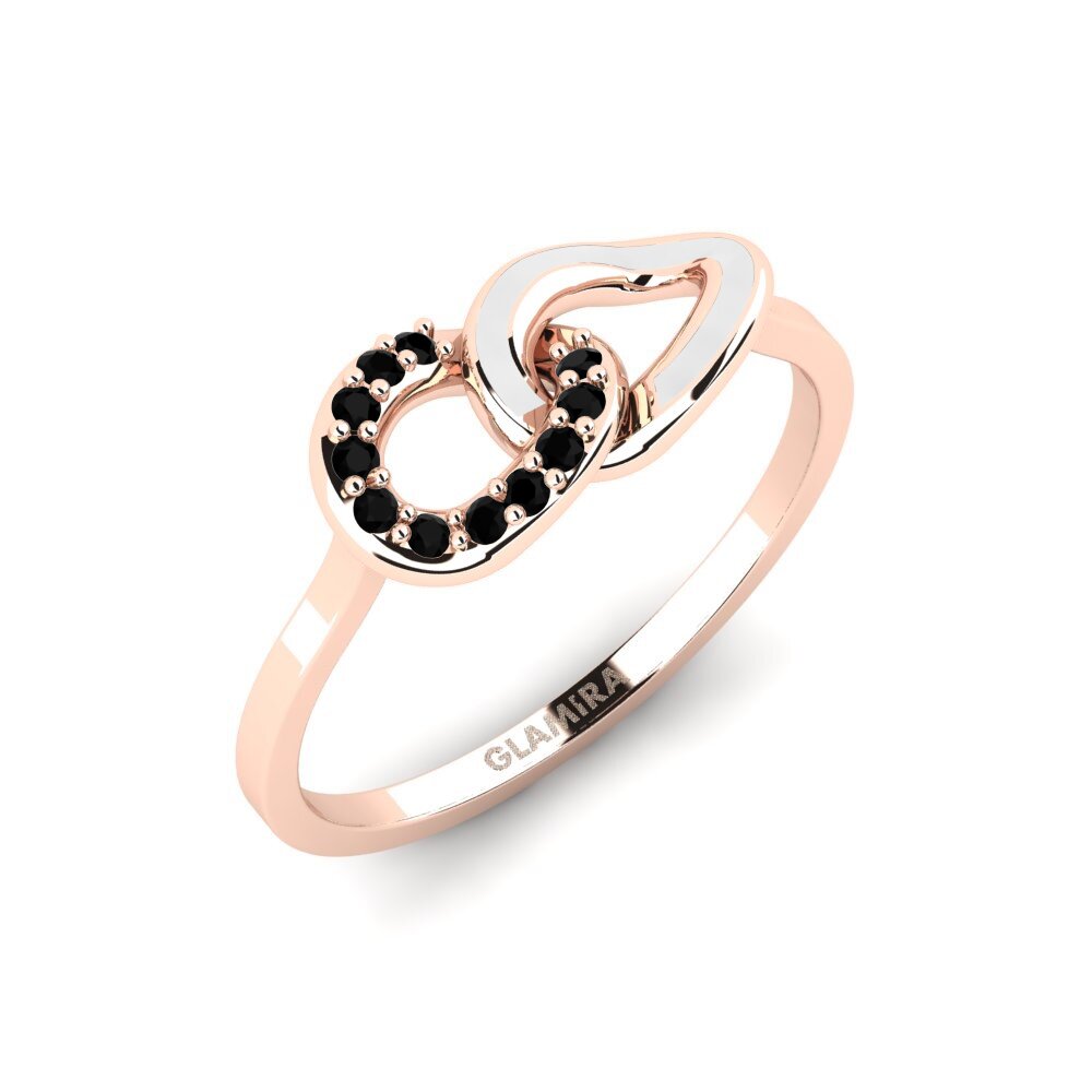 14k Oro Rosa Ónix Negro Anillo apilable Ladybugs