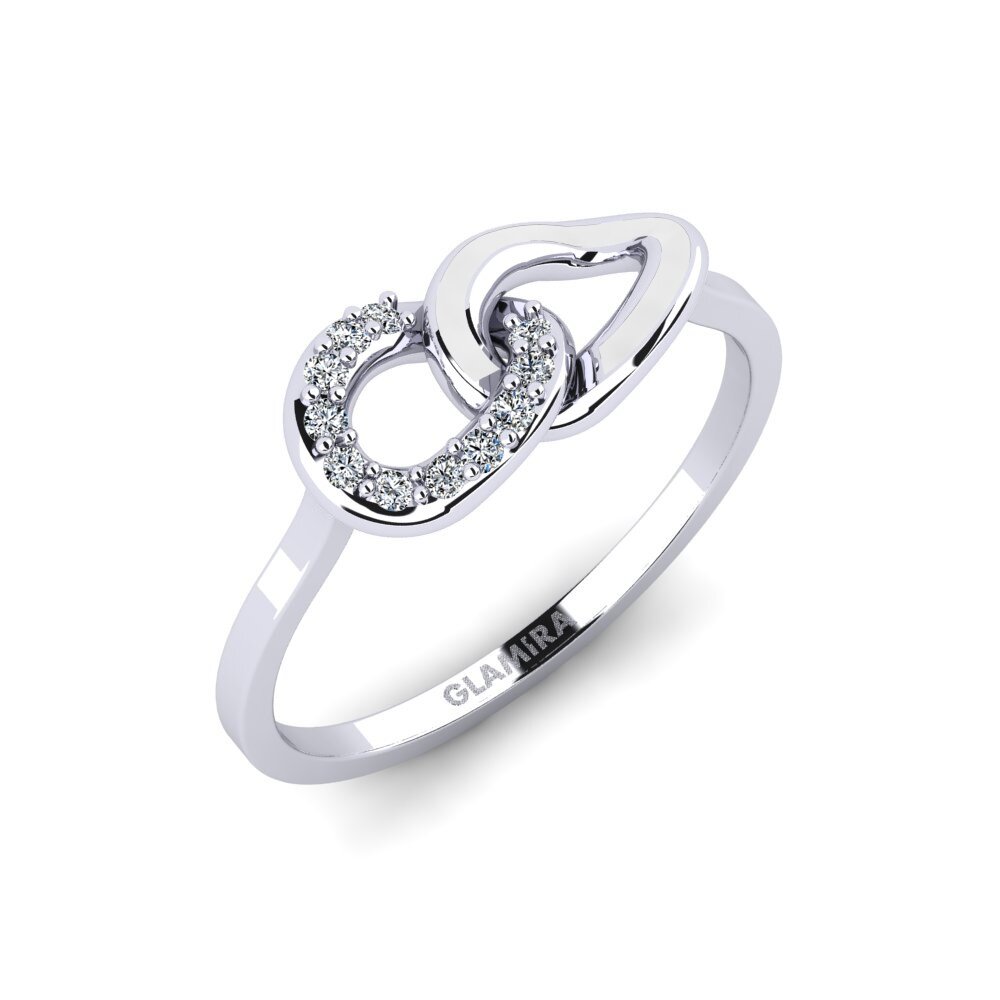 14k Oro Blanco Circonita Anillo apilable Ladybugs