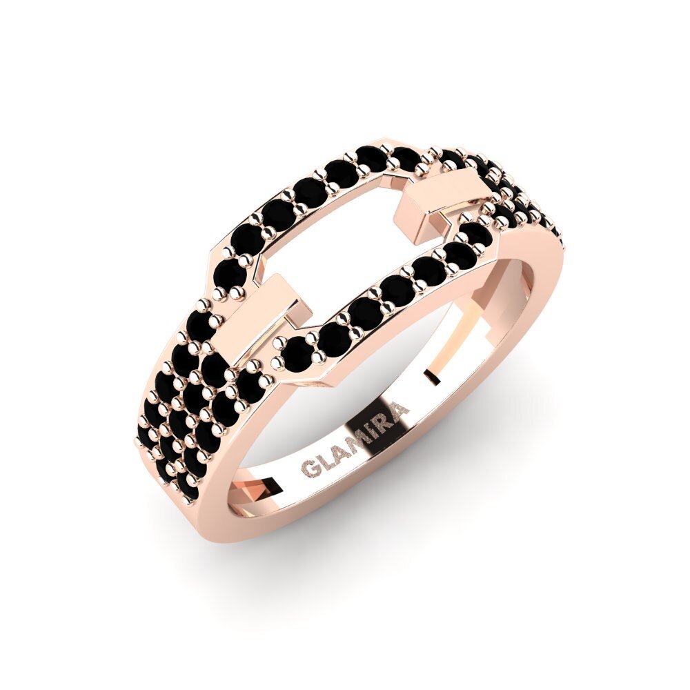 14k Oro Rosa Ónix Negro Anillo meñique Pavada