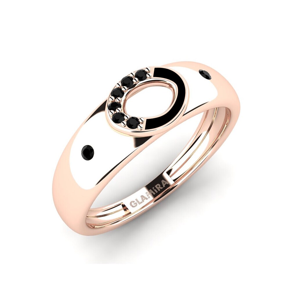 14k Oro Rosa Ónix Negro Anillo Profunda