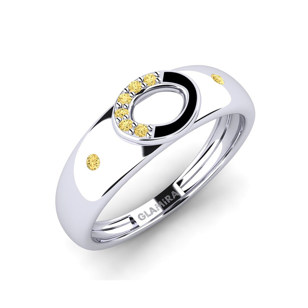 Plata 925 Diamante Amarillo Anillo Profunda