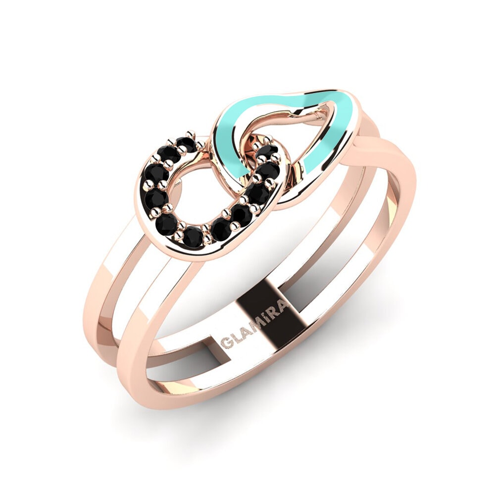 14k Oro Rosa Ónix Negro Anillo Tirihonga