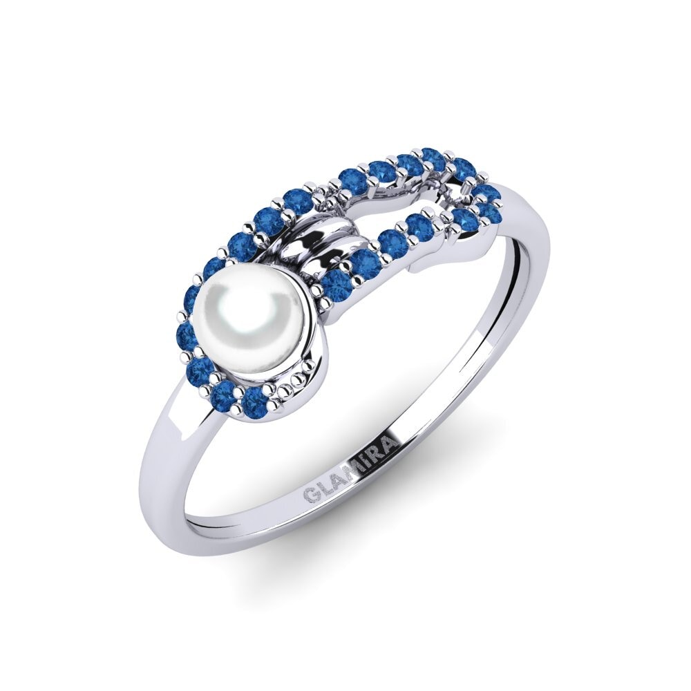 950 Palladium Dark Blue Zirconia Ring Contextually