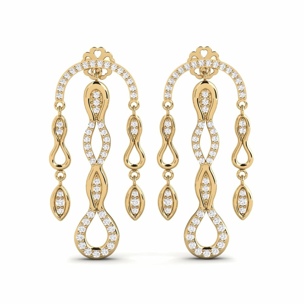 Drops & Dangle Links Collection Earring Nibulach 585 Yellow Gold White Sapphire