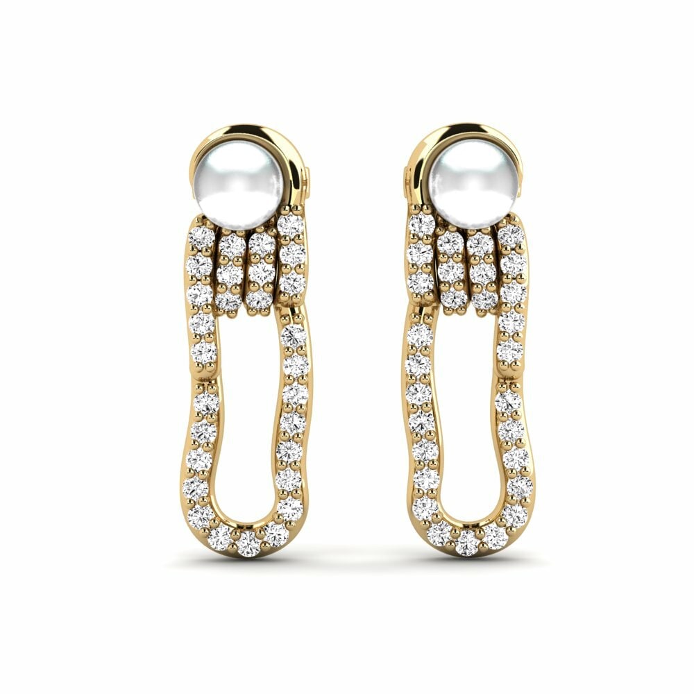 Round 0.464 Carat Cultured Pearls Moissanite 14K Yellow Gold Earring Ravel