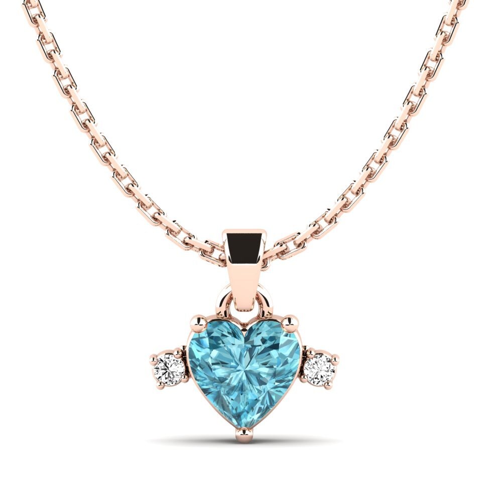 14k Oro Rosa Circón Azul Colgante de Mujer Atleb