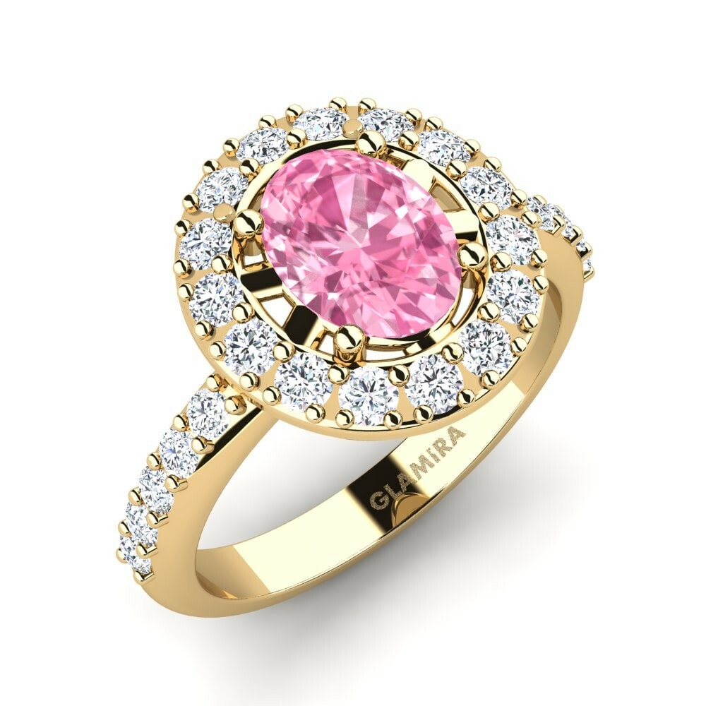 Halo Engagement Rings GLAMIRA Doppit 585 Yellow Gold Pink Sapphire