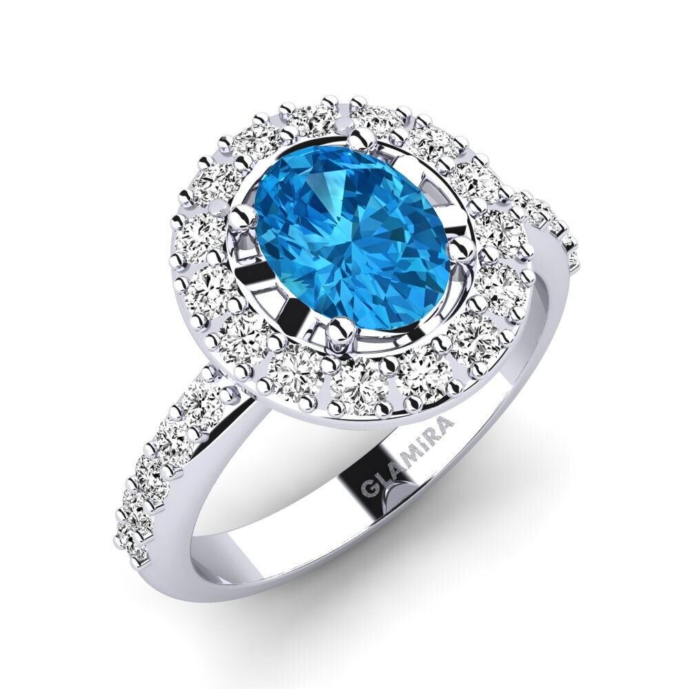 9ct White Gold Blue Topaz Engagement Ring Doppit