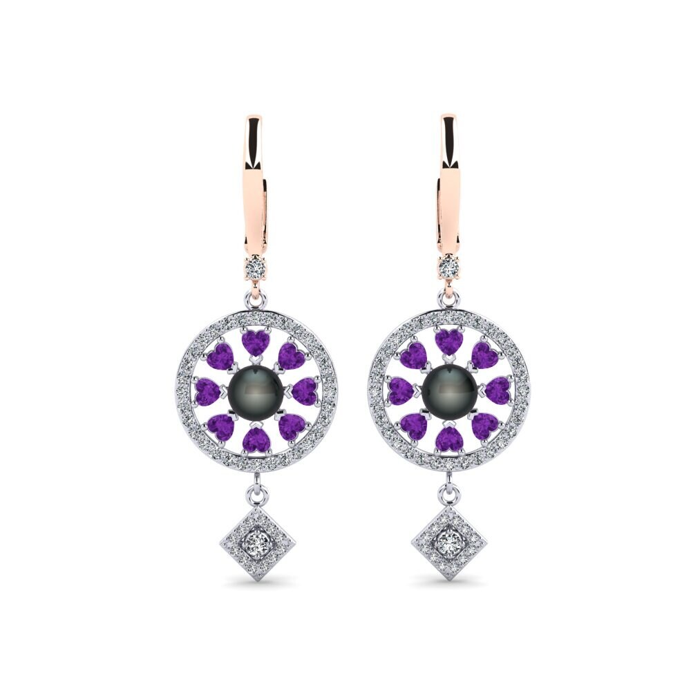 9ct Rose & White Gold Amethyst Women's Earring Enstr