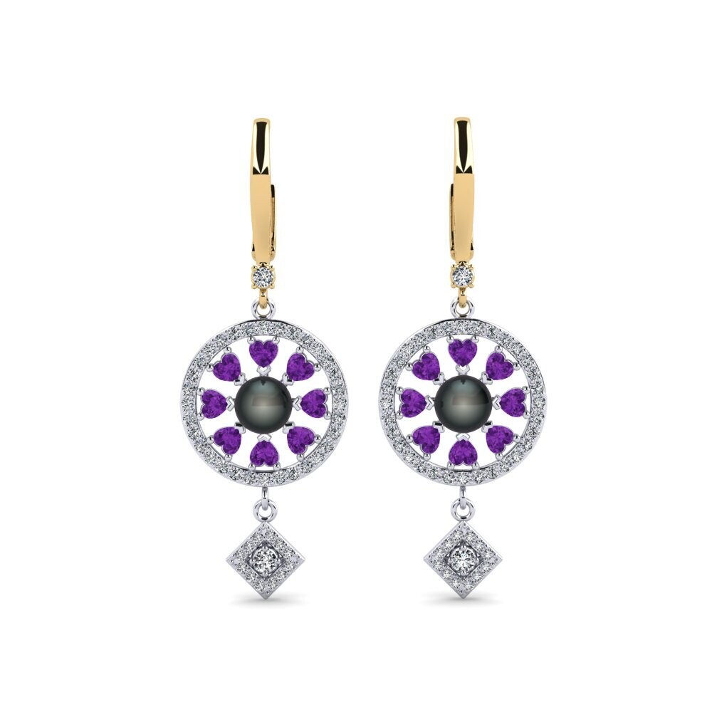 9k Yellow & White Gold Amethyst Women's Earring Enstr