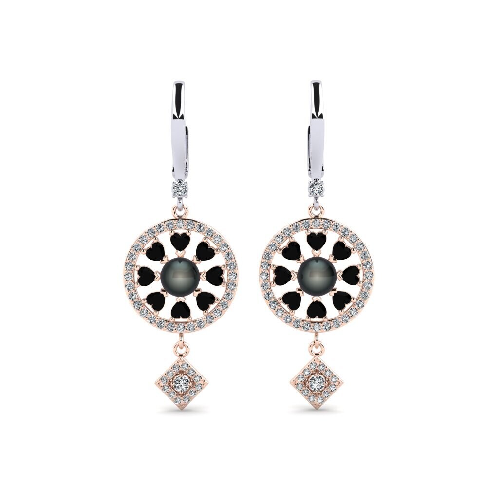 14k White & Rose Gold Black Onyx Women's Earring Enstr