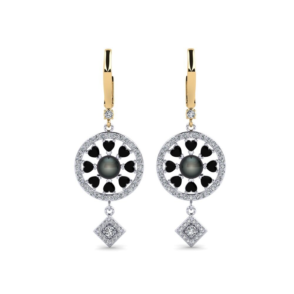 14ct Yellow & White Gold Black Onyx Women's Earring Enstr