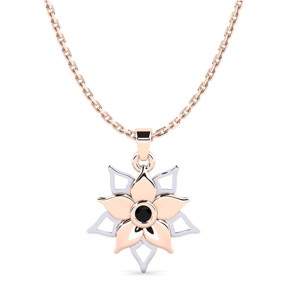 14k Oro Rosa & Blanco Zafiro negro Colgante de Mujer Fauraru
