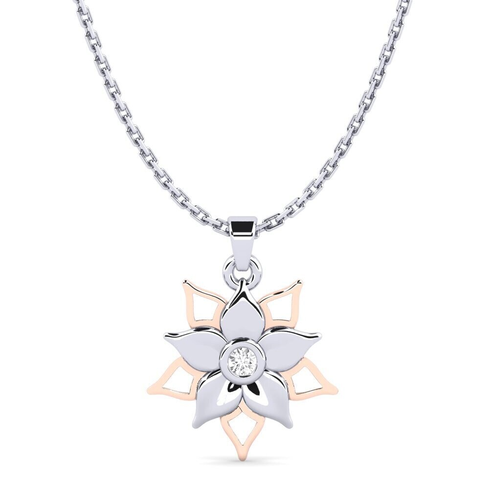 18k Oro Blanco & Rosa Zafiro blanco Colgante de Mujer Fauraru