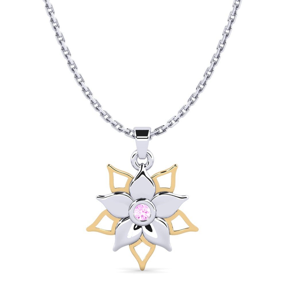 18k Oro Blanco & Amarillo Zafiro Rosado Colgante de Mujer Fauraru