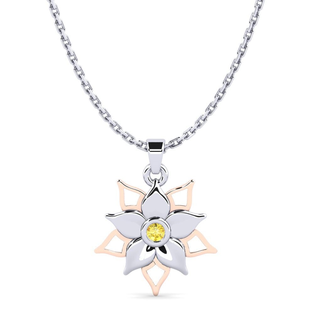 14k Oro Blanco & Rosa Zafiro amarillo Colgante de Mujer Fauraru