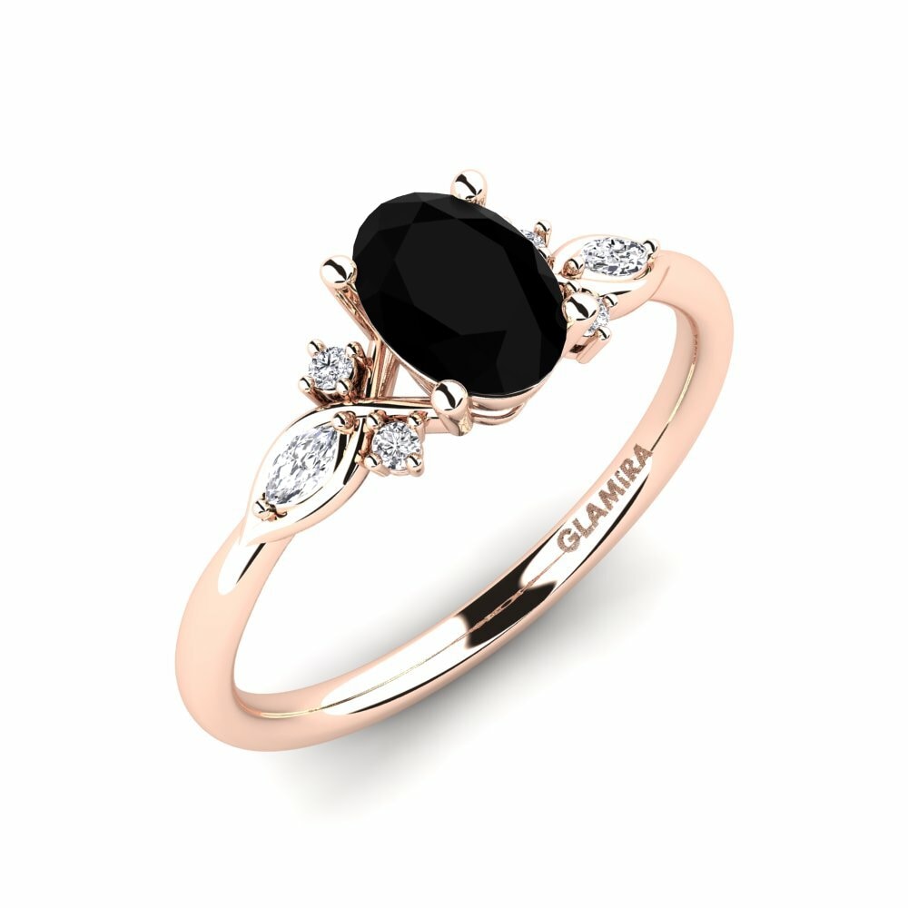 9k Rose Gold Black Onyx Engagement Ring Gisu - Oval
