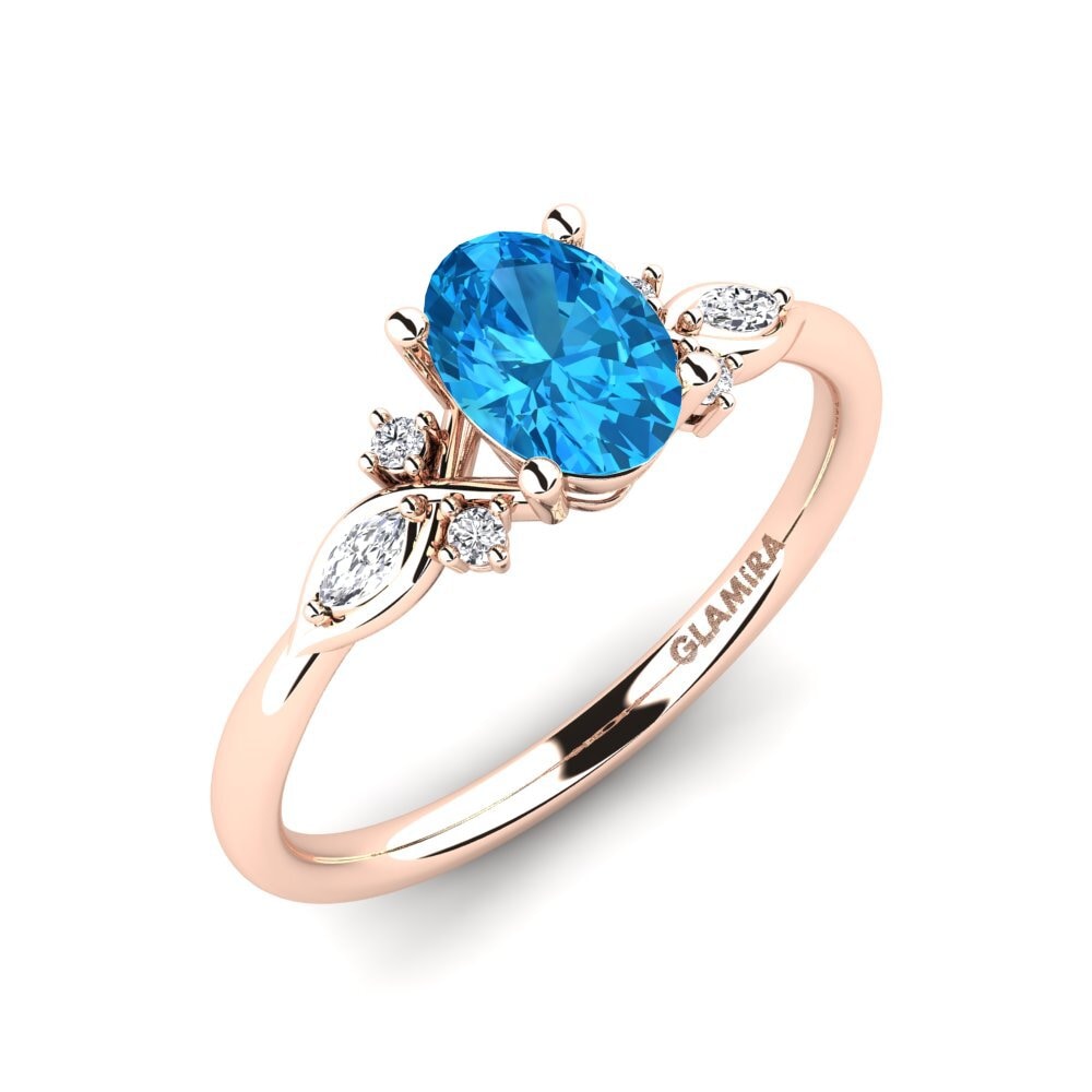 14ct Rose Gold Blue Topaz Engagement Ring Gisu - Oval