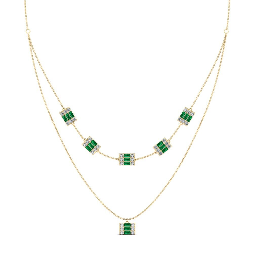 Baguette Green Zirconia Women's Necklace Baces