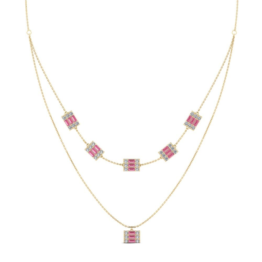 Baguette Pink Sapphire Women's Necklace Baces
