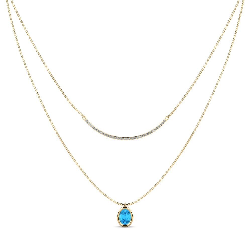 14ct Yellow Gold Blue Topaz Women's Necklace Hefa