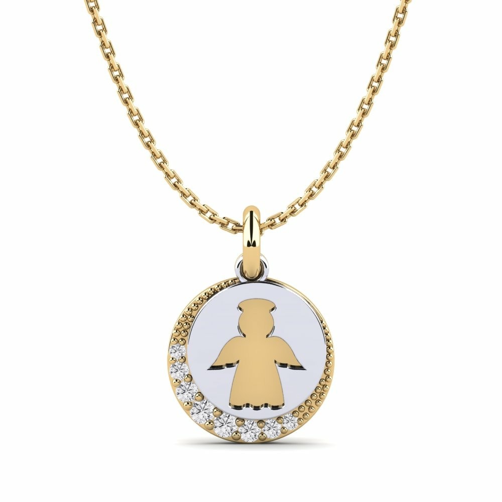 Symbols Kids Necklaces Pendant Environmentally 585 Yellow & White Gold White Sapphire