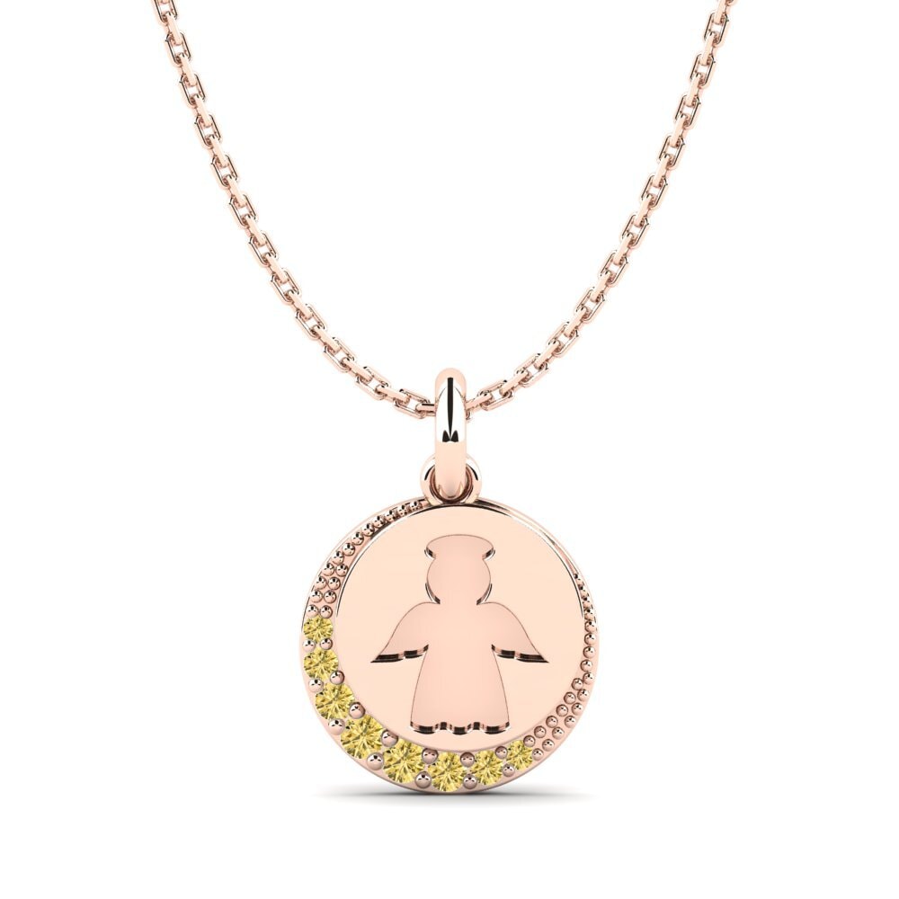 14k Oro Rosa Diamante Amarillo Colgante para Niño Environmentally