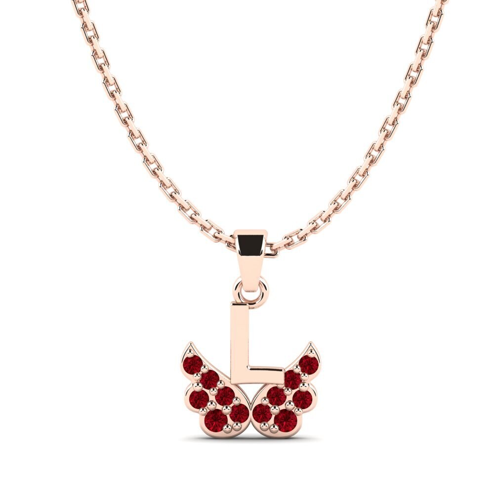 14k Oro Rosa Circonita Roja Colgante para Niño Establish - L