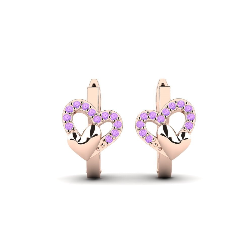 14ct Rose Gold Amethyst Women's Earring Oleander Mother
