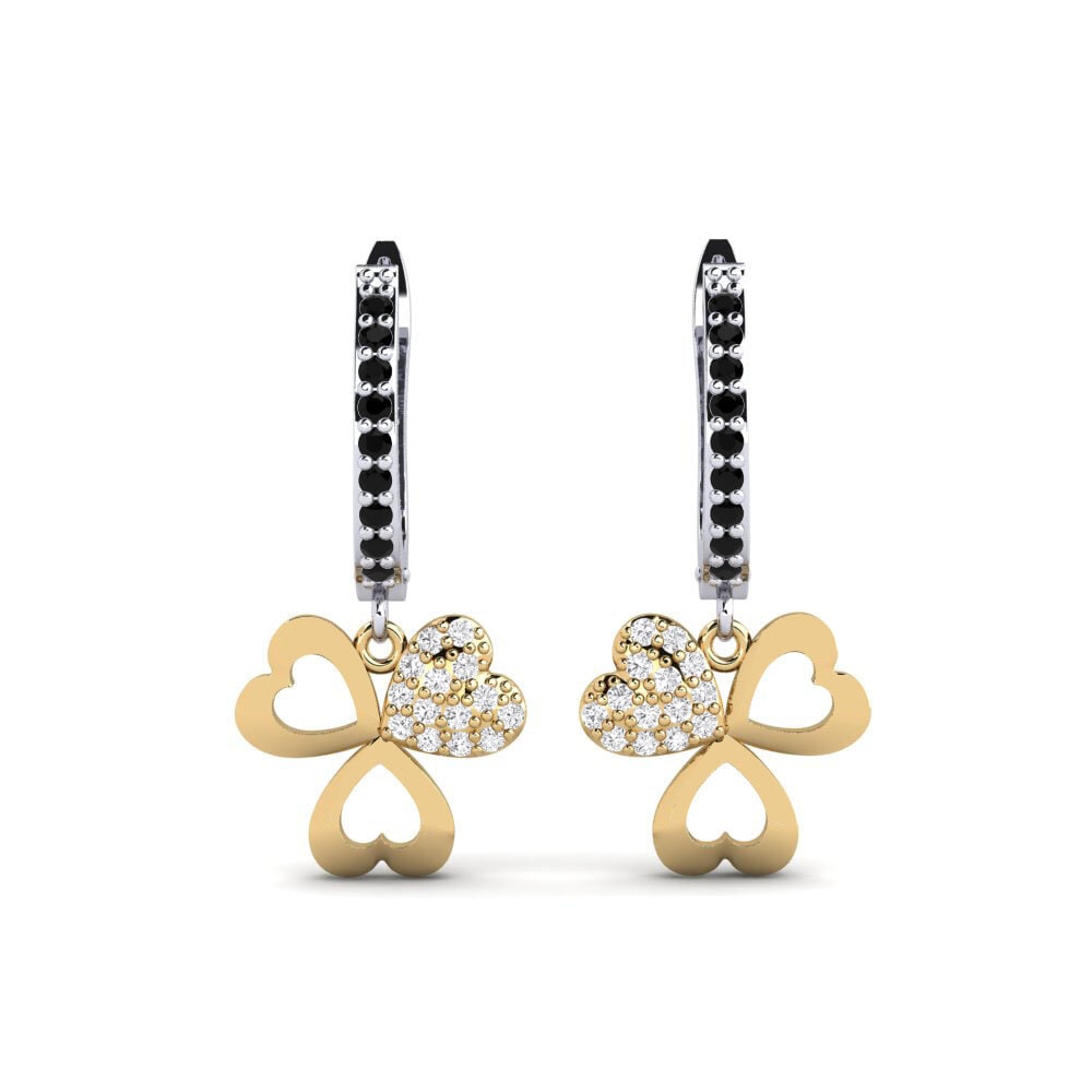 14ct White / Yellow Gold Black Sapphire Women's Earring Aloevera Mother