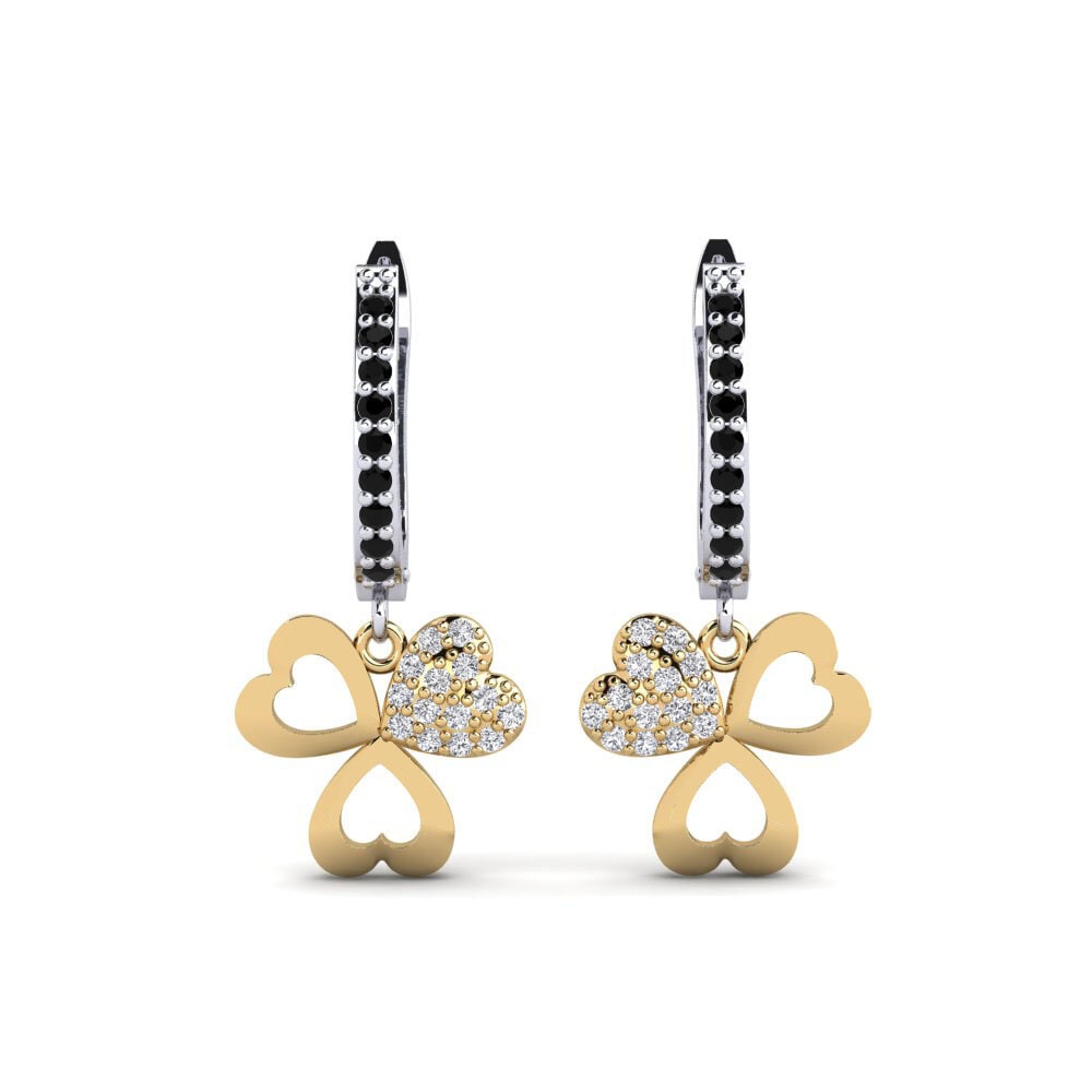 14ct White / Yellow Gold Black Diamond Women's Earring Aloevera Mother