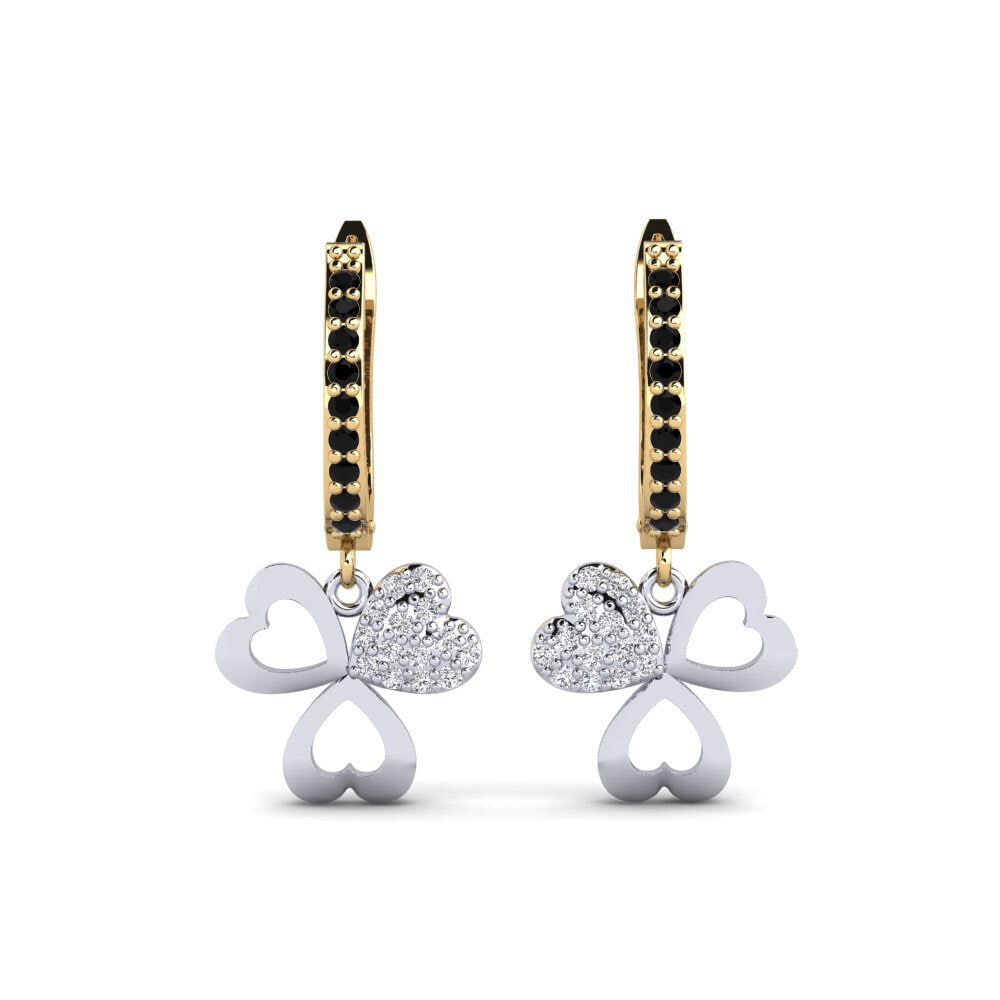 14ct Yellow / White Gold Black Diamond Women's Earring Aloevera Mother