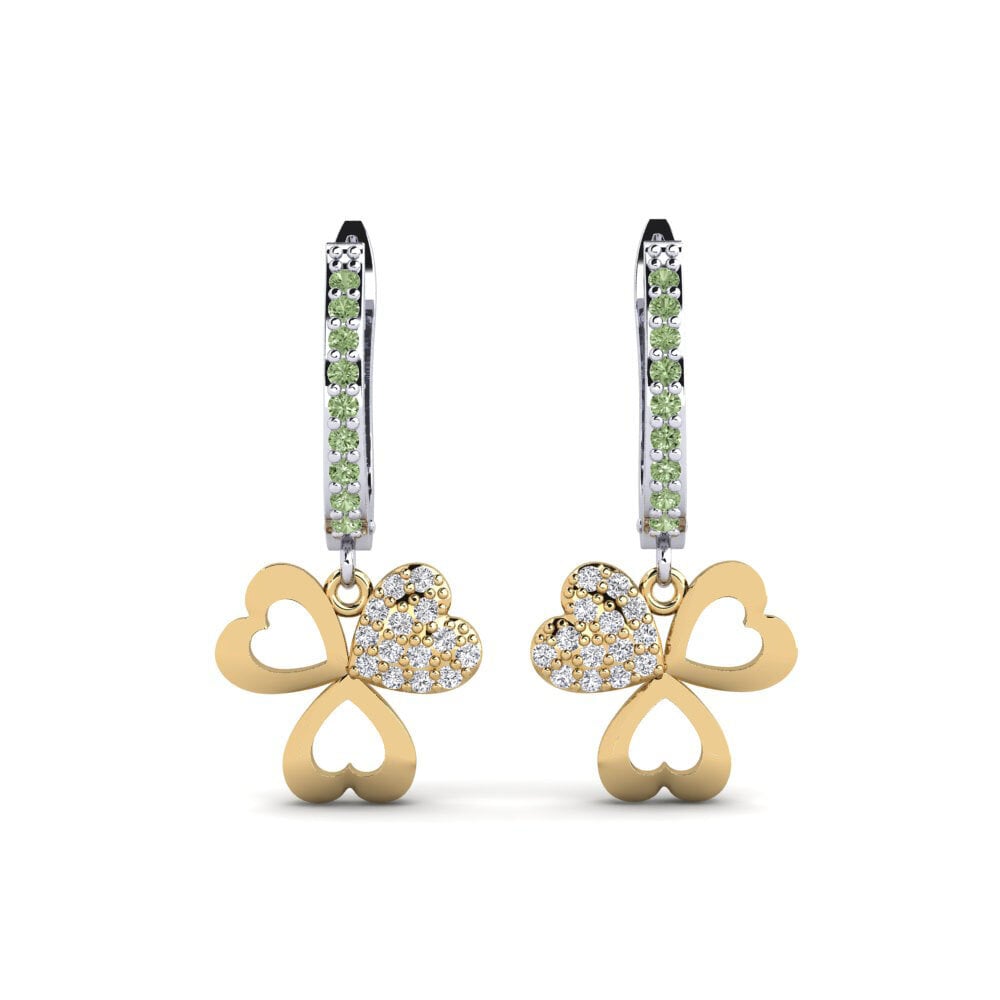 14ct White / Yellow Gold Green Diamond Women's Earring Aloevera Mother