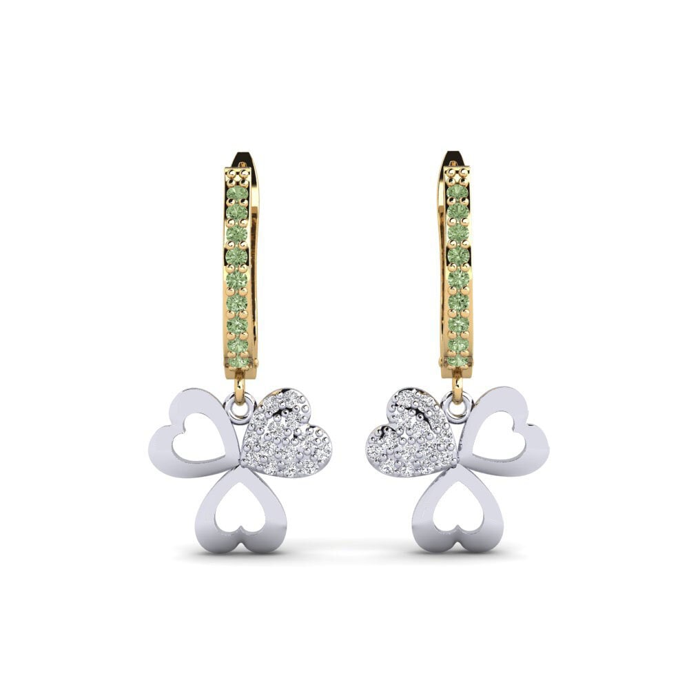 14ct Yellow / White Gold Green Diamond Women's Earring Aloevera Mother