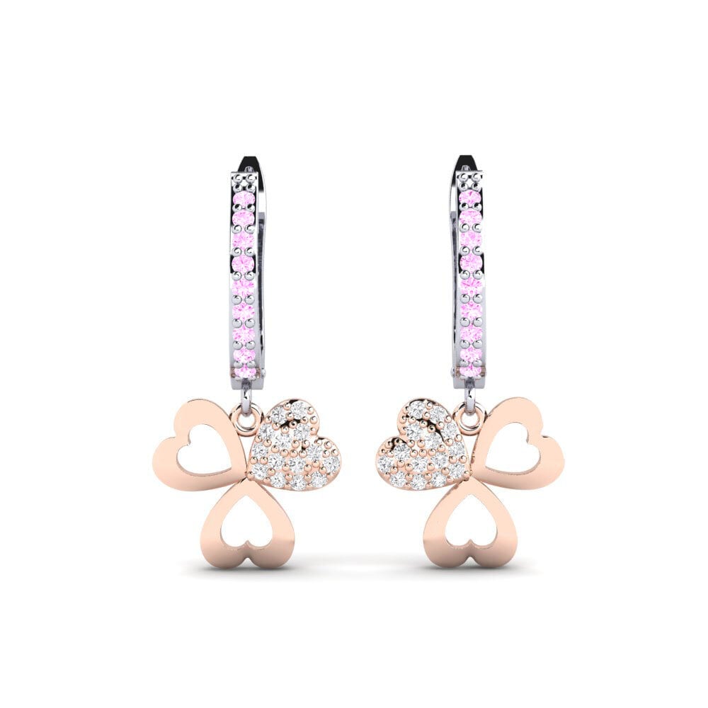 14ct White / Rose Gold Pink Sapphire Women's Earring Aloevera Mother