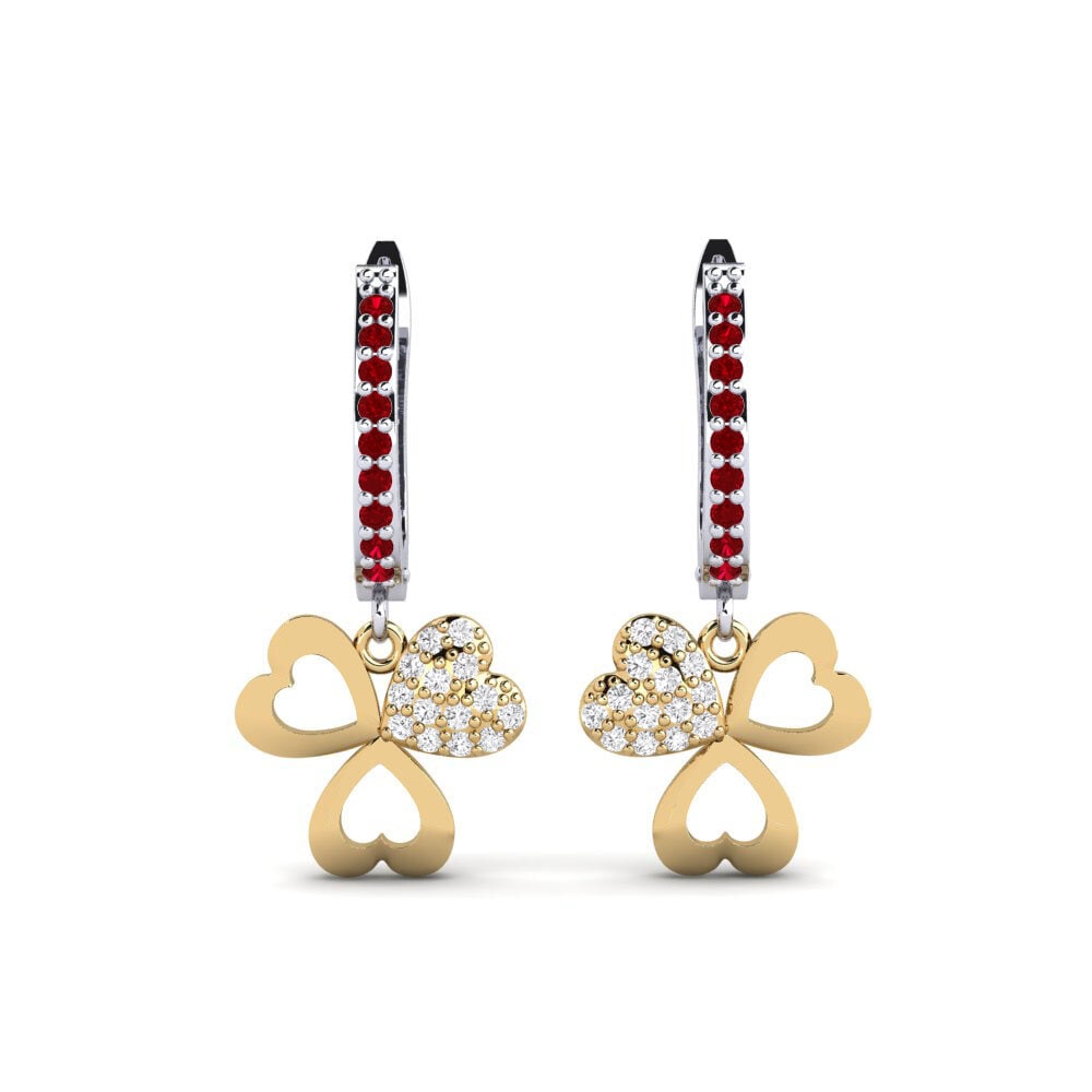 14ct White / Yellow Gold Red Zirconia Women's Earring Aloevera Mother
