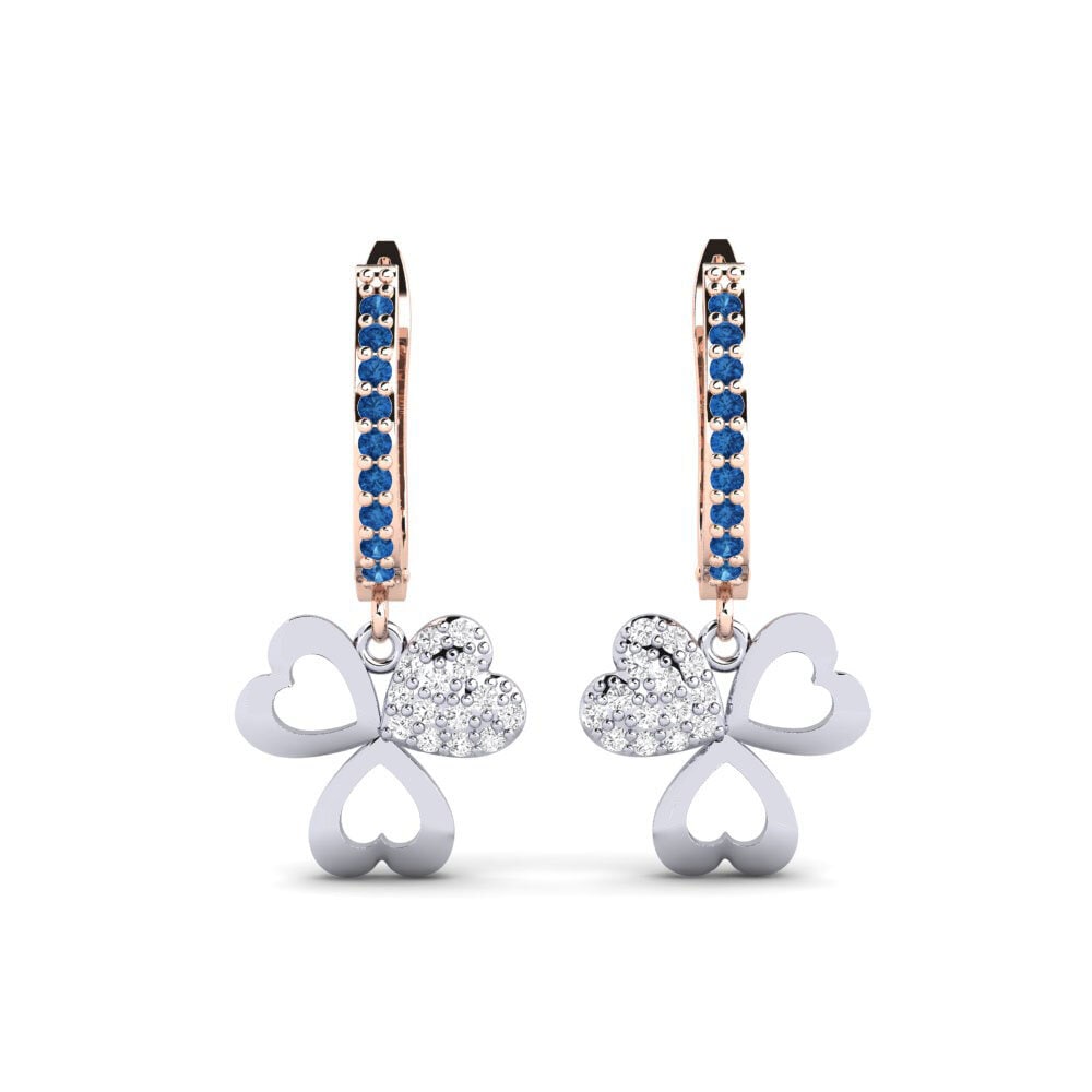14ct Rose / White Gold Dark Blue Zirconia Women's Earring Aloevera Mother