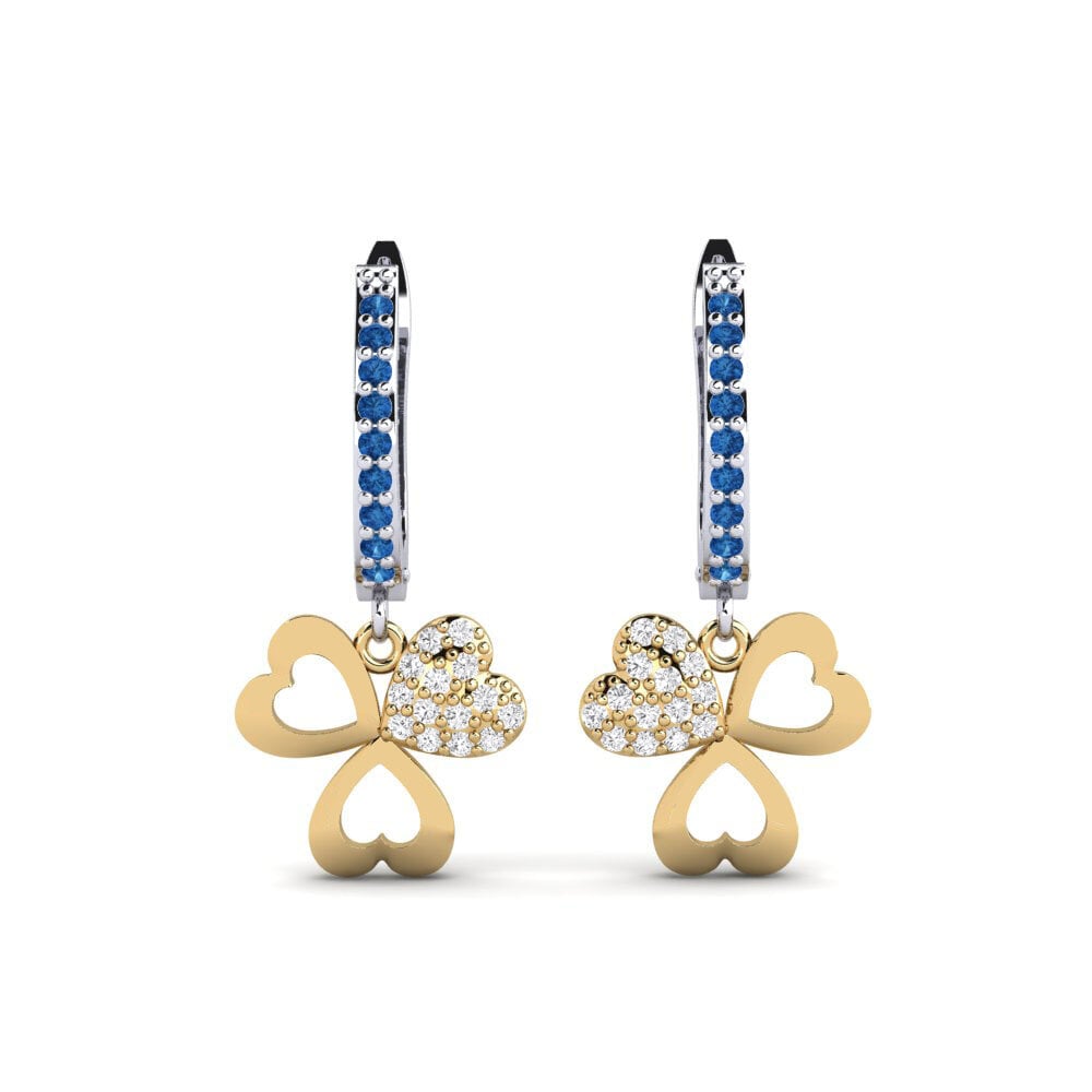 14ct White / Yellow Gold Dark Blue Zirconia Women's Earring Aloevera Mother