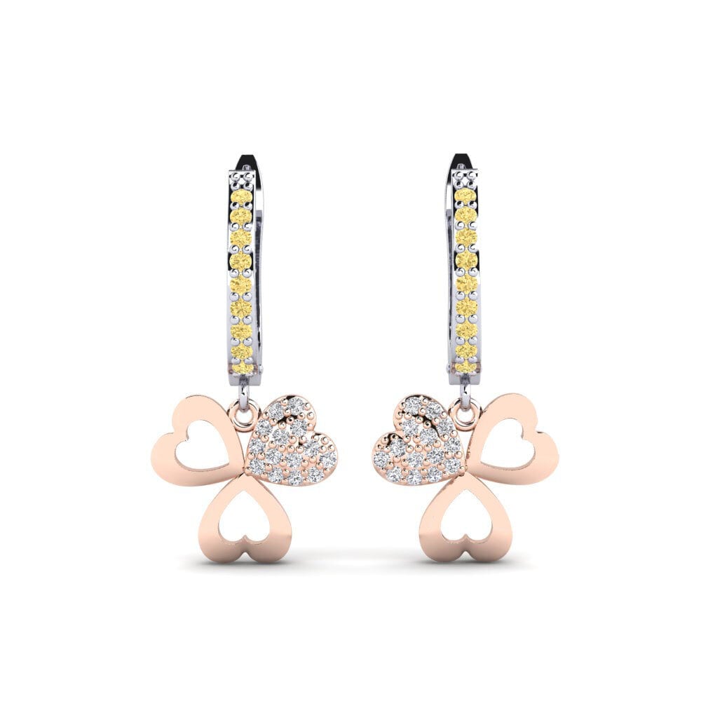 14ct White / Rose Gold Yellow Diamond Women's Earring Aloevera Mother