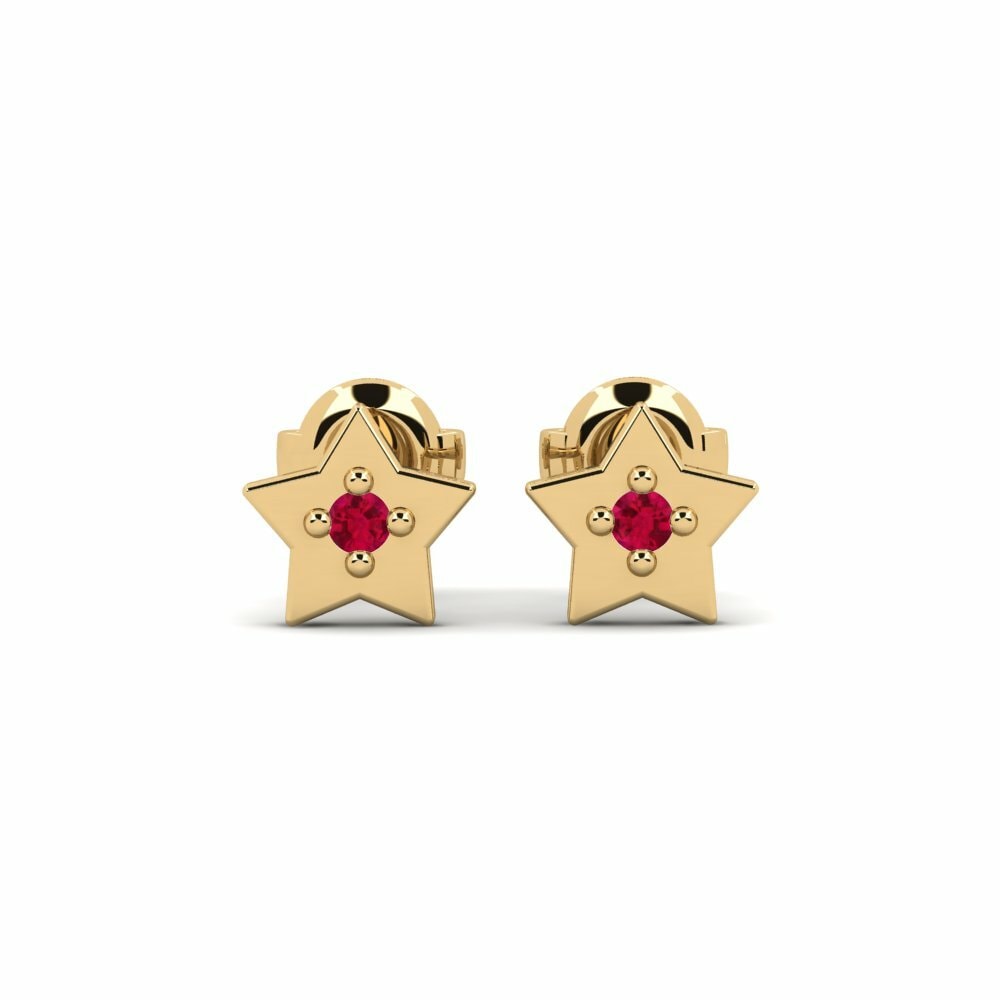 Round 0.05 Carat Symbols Ruby 14k Yellow Gold Kid's Earring Daisyda Daughter