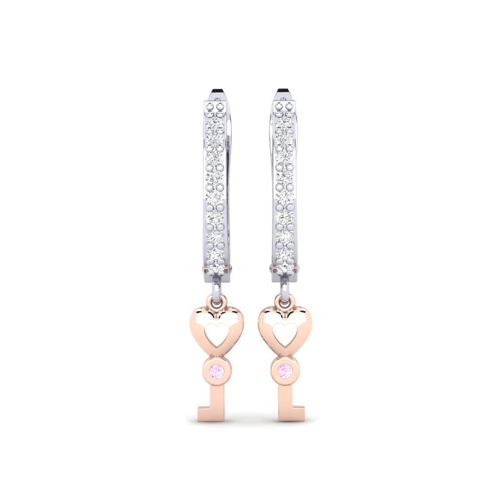 14ct White / Rose Gold Pink Sapphire Earring Echeveria Daughter