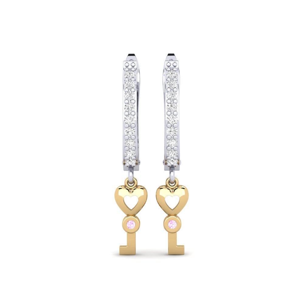 14ct White / Yellow Gold Pink Sapphire Earring Echeveria Daughter