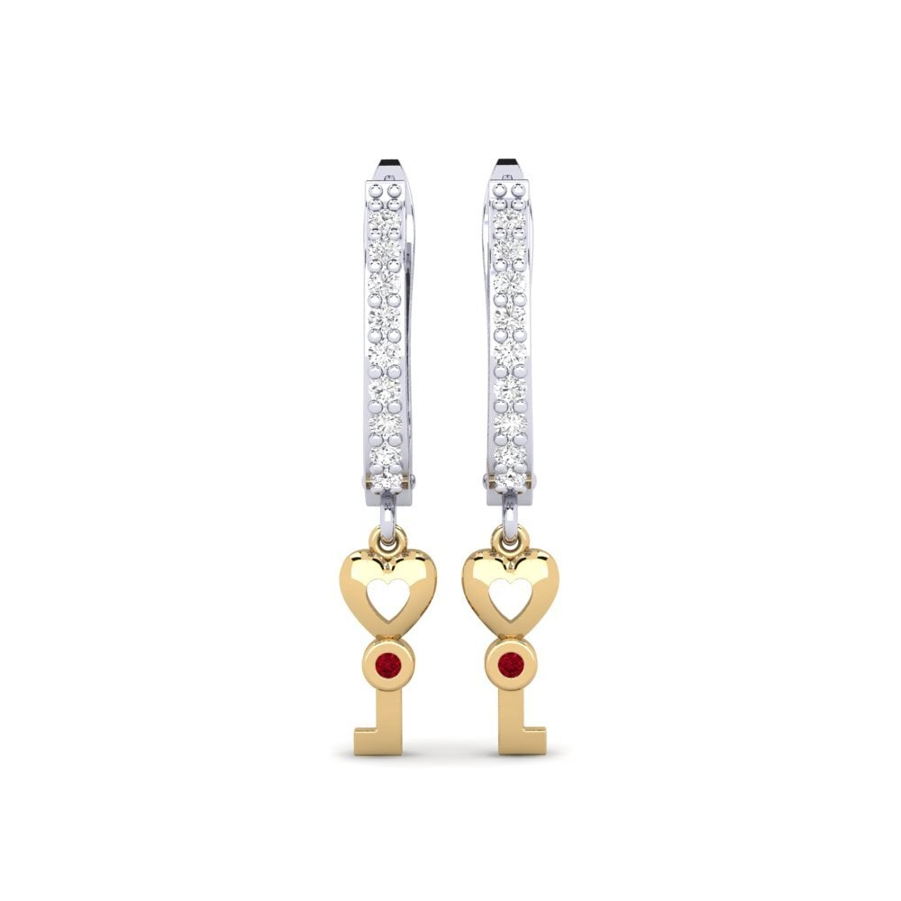 14ct White / Yellow Gold Red Zirconia Earring Echeveria Daughter