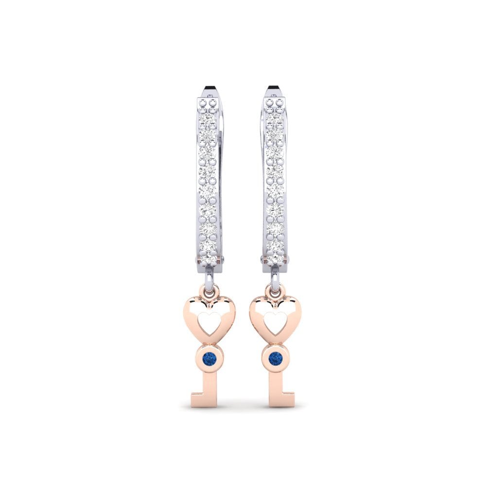 14ct White / Rose Gold Dark Blue Zirconia Earring Echeveria Daughter