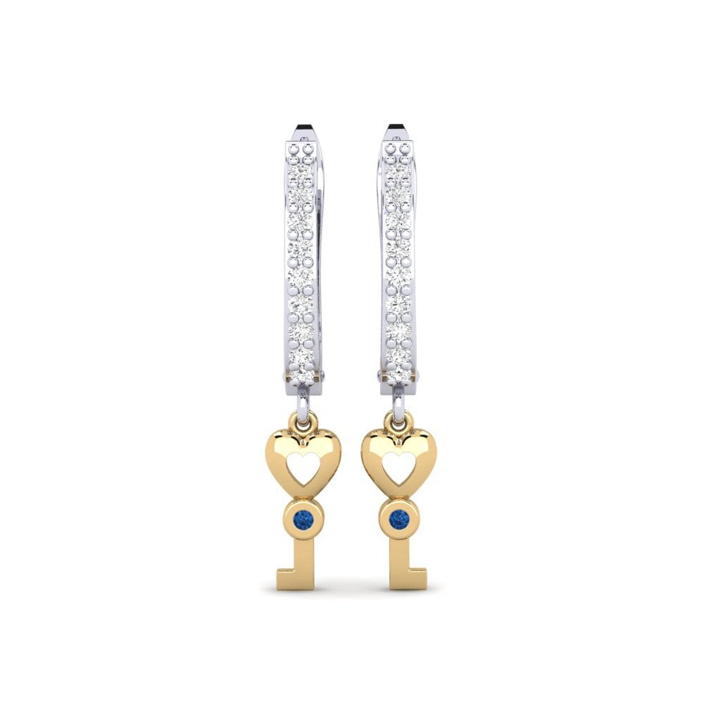 14ct White / Yellow Gold Dark Blue Zirconia Earring Echeveria Daughter