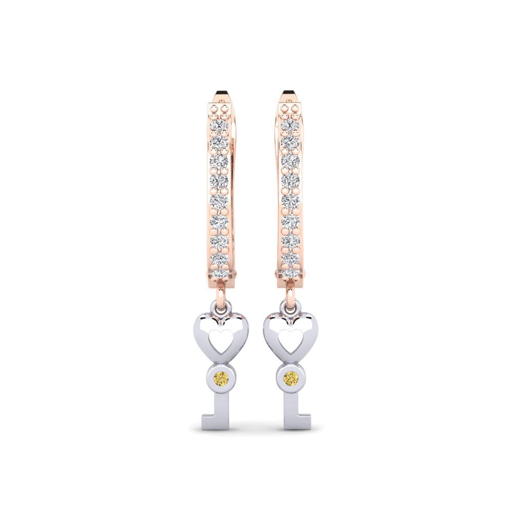 14ct Rose / White Gold Yellow Diamond Earring Echeveria Daughter