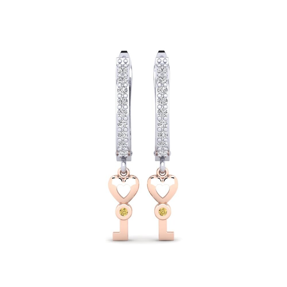 14ct White / Rose Gold Yellow Diamond Earring Echeveria Daughter