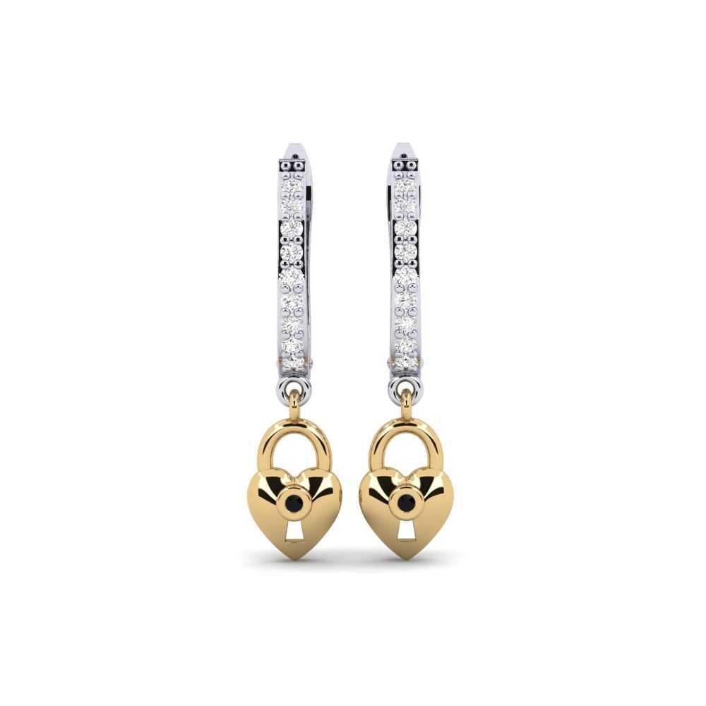 14ct White / Yellow Gold Black Sapphire Women's Earring Echeveria Mother