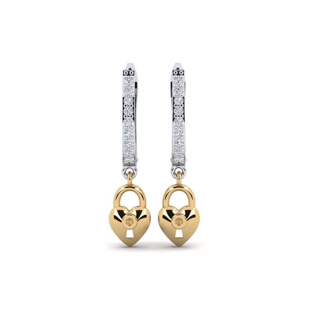 14ct White / Yellow Gold Brown Diamond Women's Earring Echeveria Mother